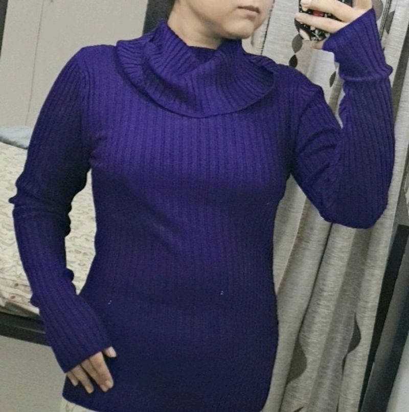 Purple Woolen High Neck Top
