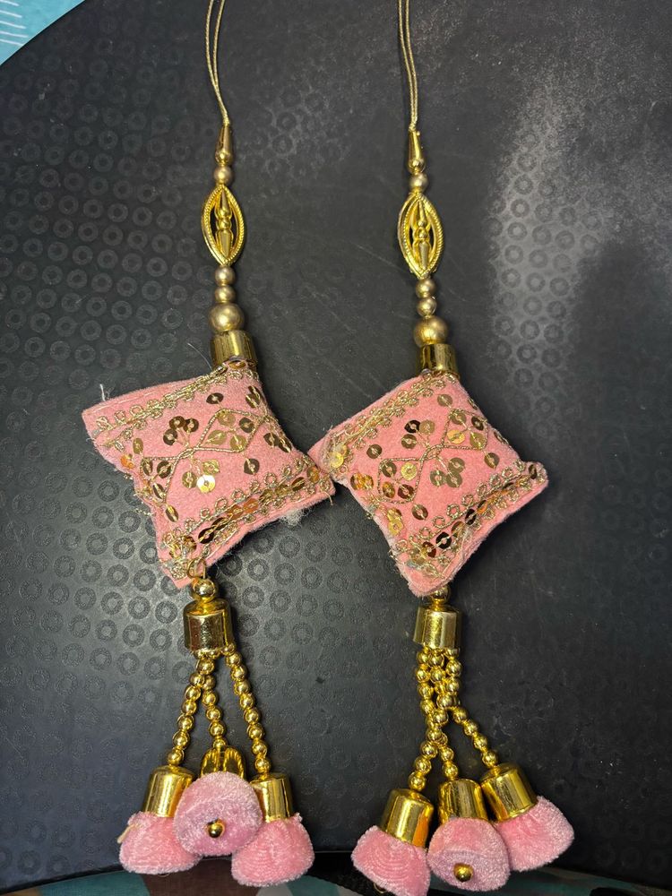 Pink &amp; Golden Lehenga Latkan Set of 2