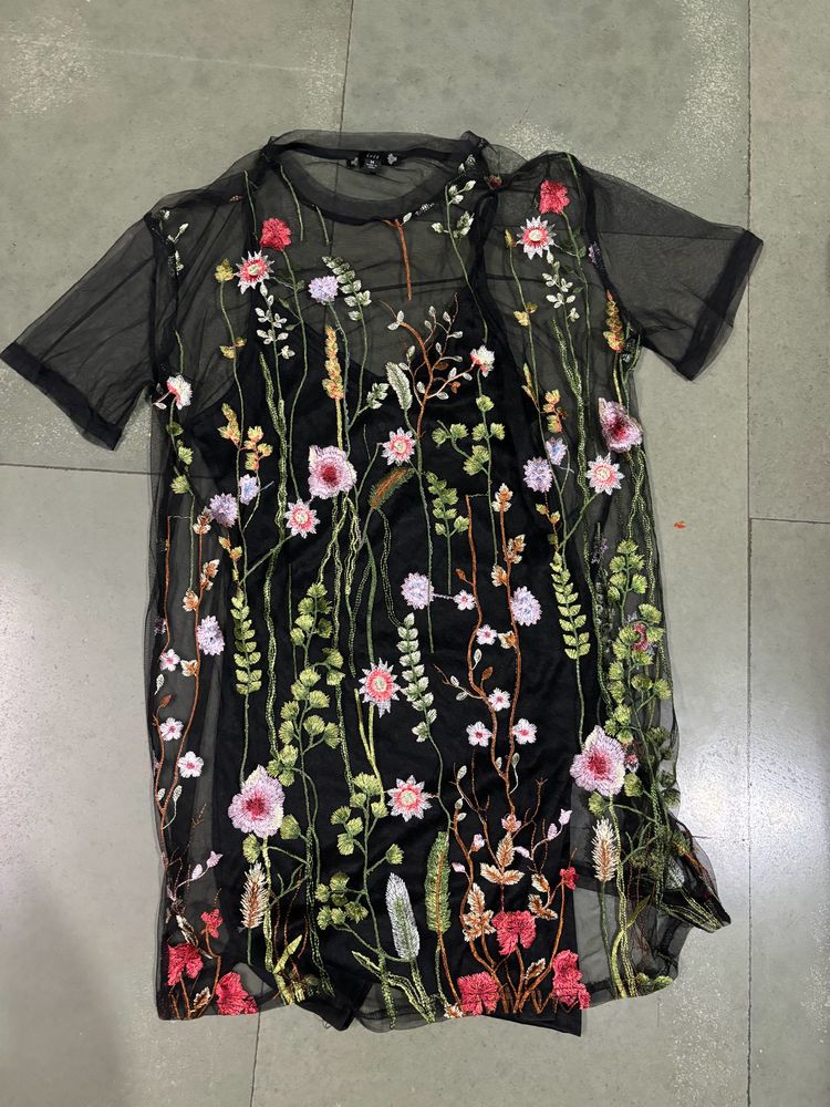 Embroidery Mesh Dress