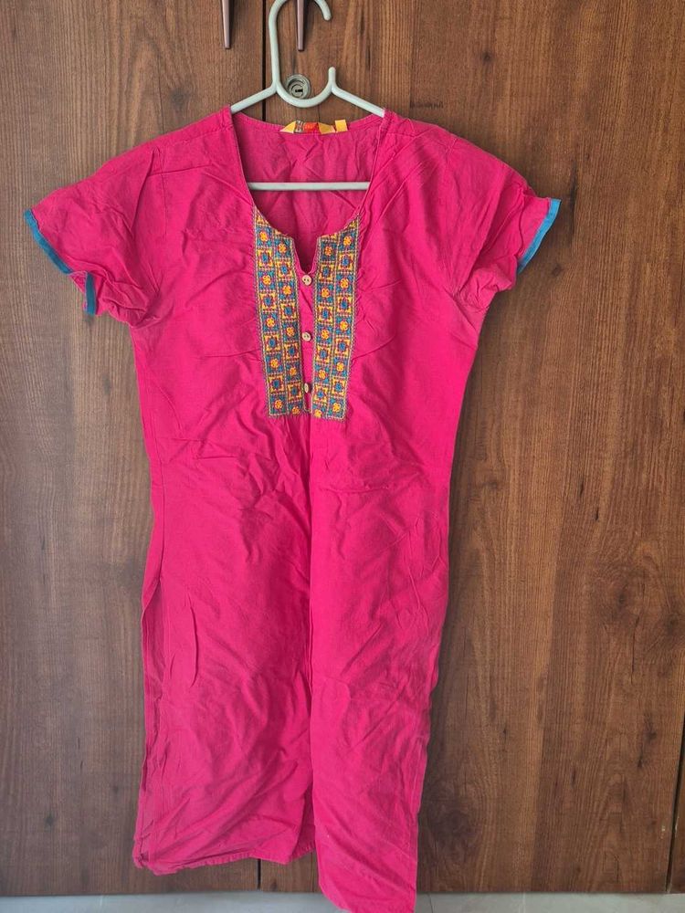 Pink Embroidered Kurta