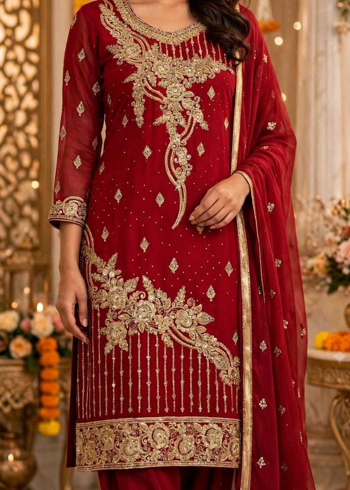 Red Embellished Kurta