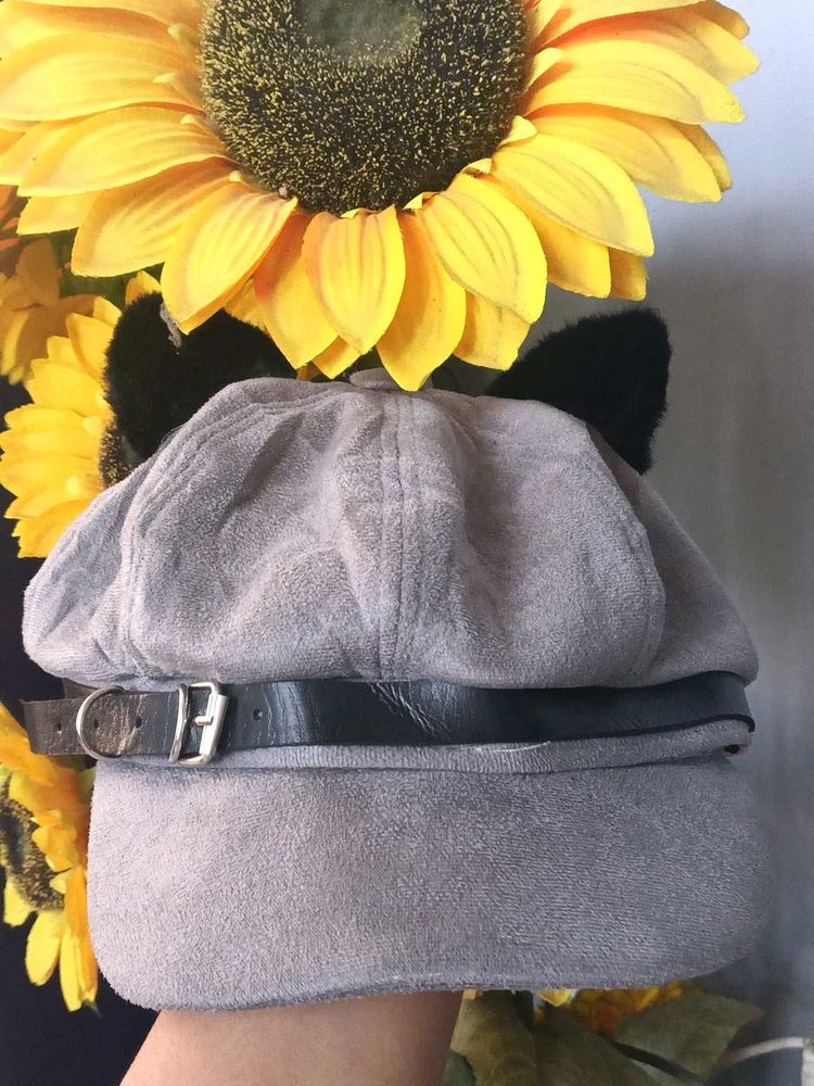 Cute Grey Cat Ear Hat with Belt Detail