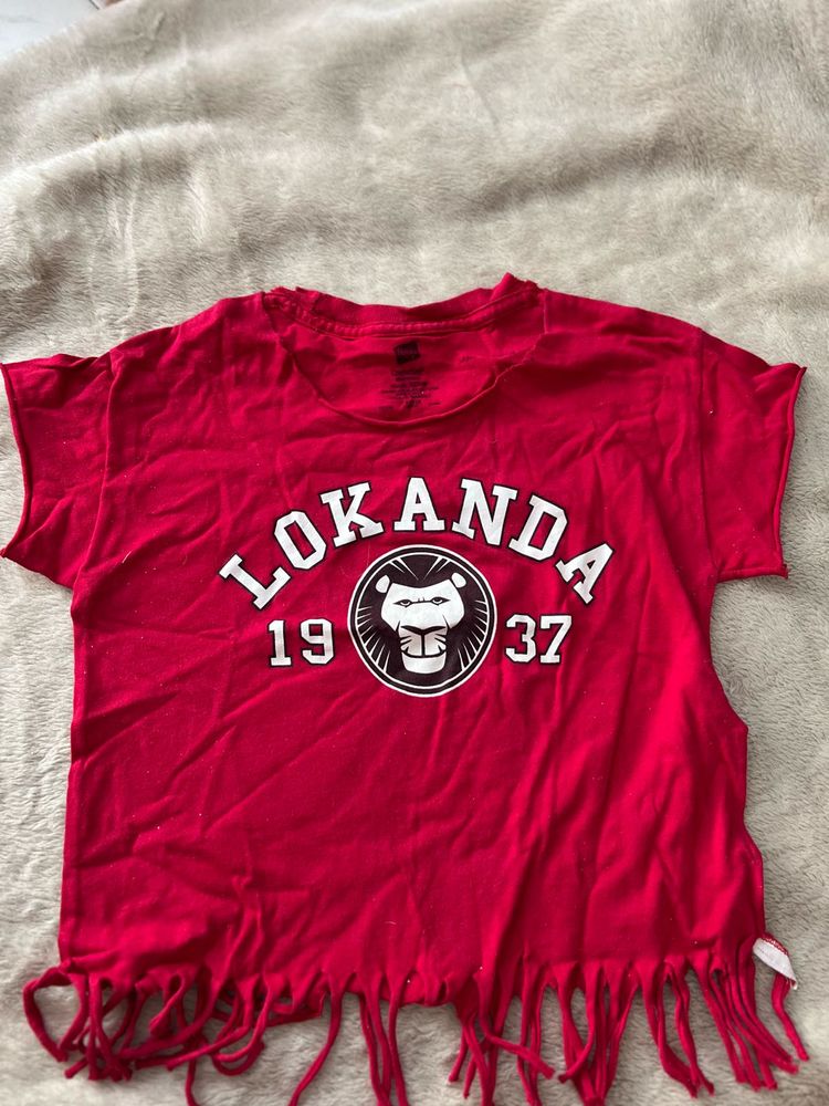 Red Lokanda Graphic Fringe T-Shirt