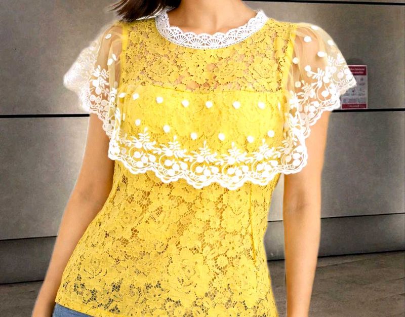 Elegant Yellow Lace Top💫