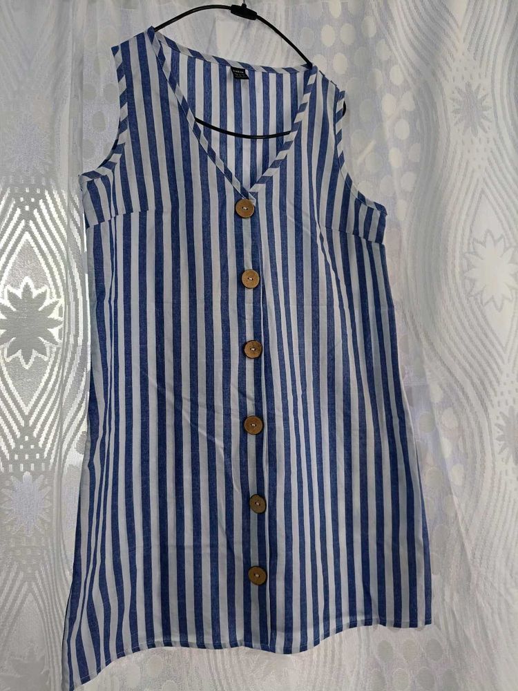Blue &amp; White Striped Button-Up Dress