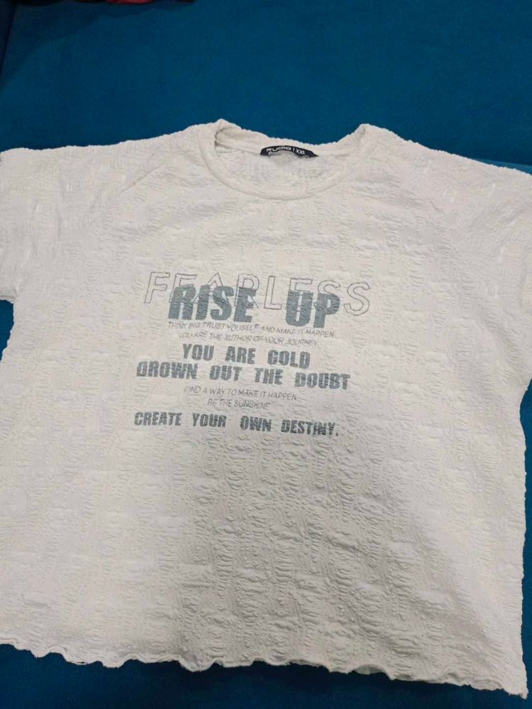 White Textured Graphic T-Shirt