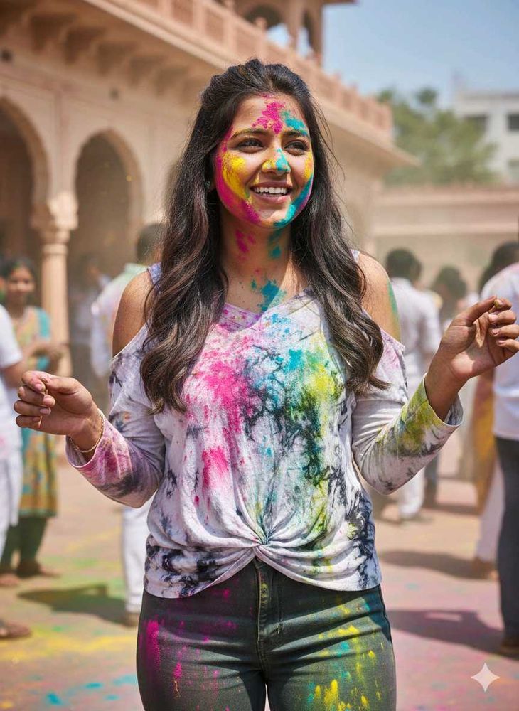 Tie Dye Cold Shoulder Long Sleeve Top for Holi
