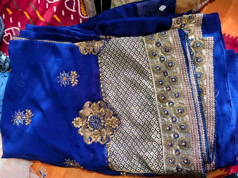 Royal Blue Saree with Gold Embellishments