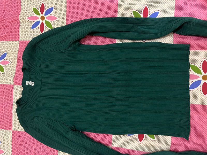 Green Textured Long Sleeve Top