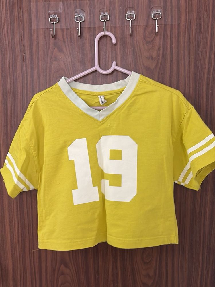 Yellow Cropped T-Shirt with Number 19