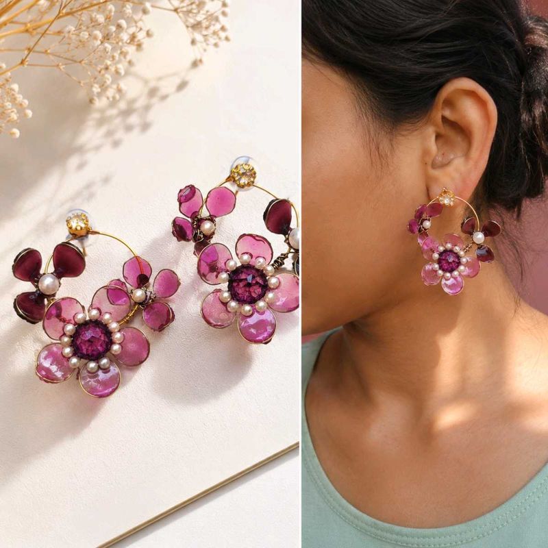 Resin Floral Hoop Earrings