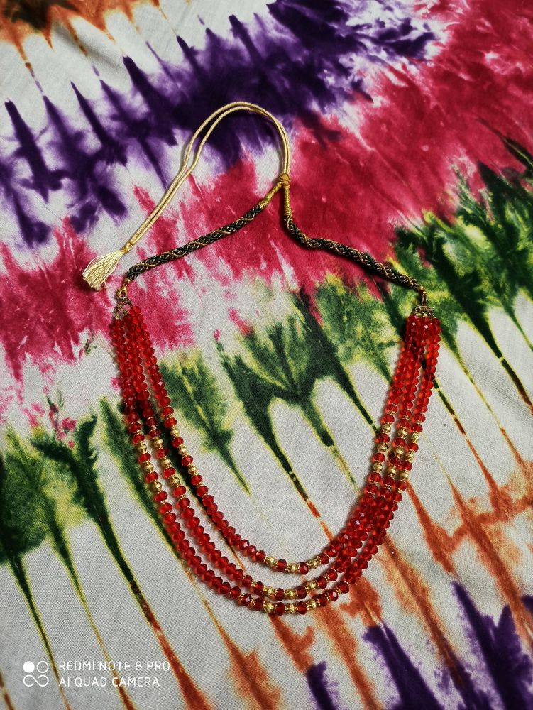 Designer Red &amp; Golden Beads Necklace