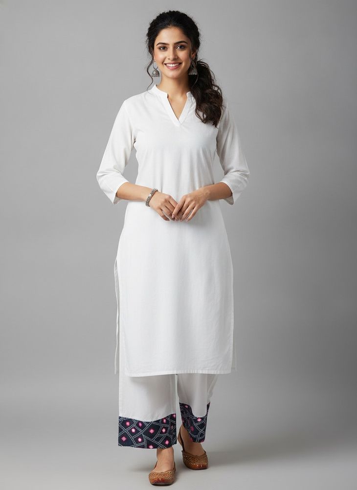 White Palazzos with Embroidered Hem