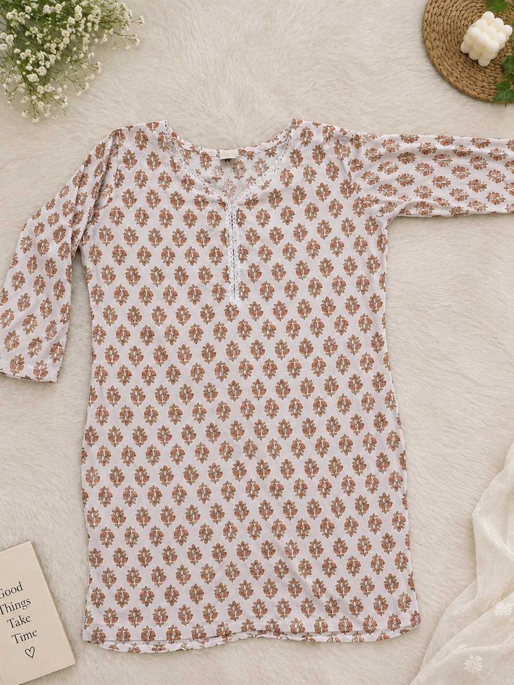 Floral Print Cotton Kurta