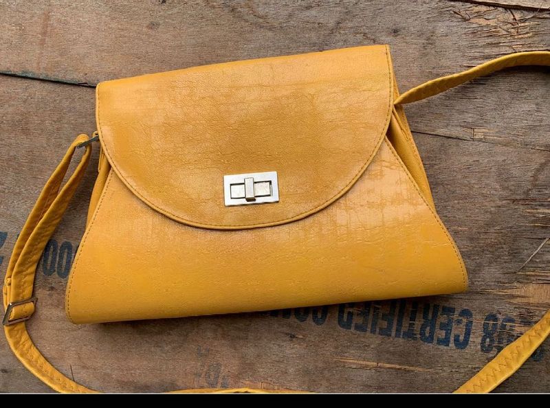 Yellow Textured Crossbody Bag