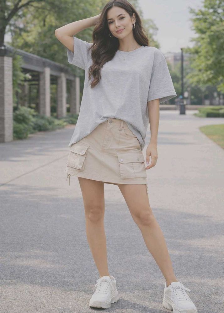 ✨ Women Beige Cargo Skirt | 100% Cotton | Size 28