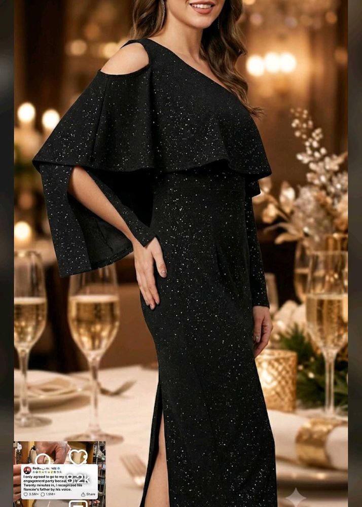 Sparkly Black One-Shoulder  Dress
