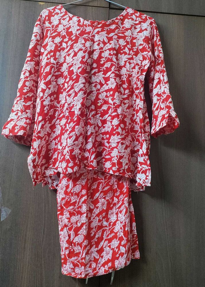 Red Cotton Co-ord Set