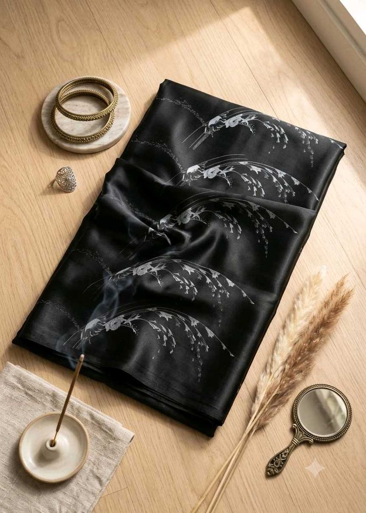 Elegant Black Sareewith Rice Grain Print