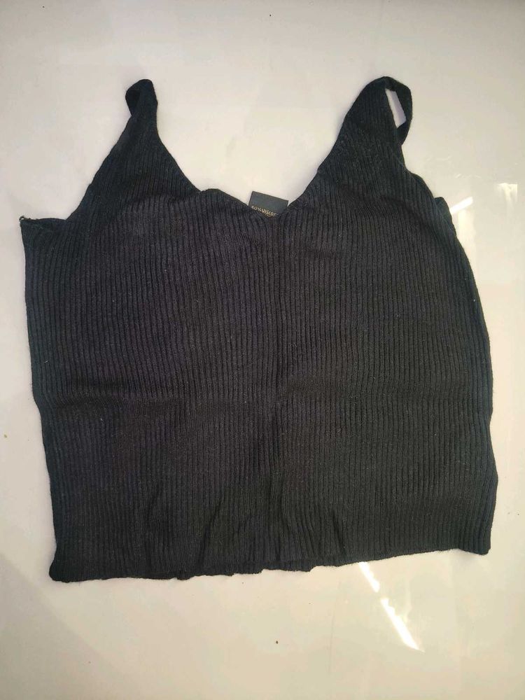 Ribbed Black Crop Tank Top