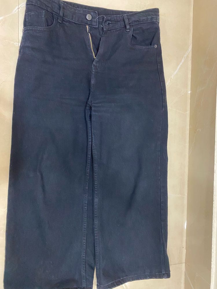 Wide Leg Black Denim Jeans