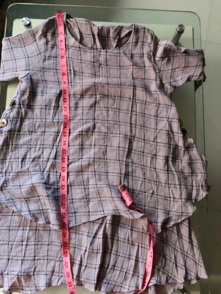 Mauve Top With Black Checks Print U&amp;D, Back Slit