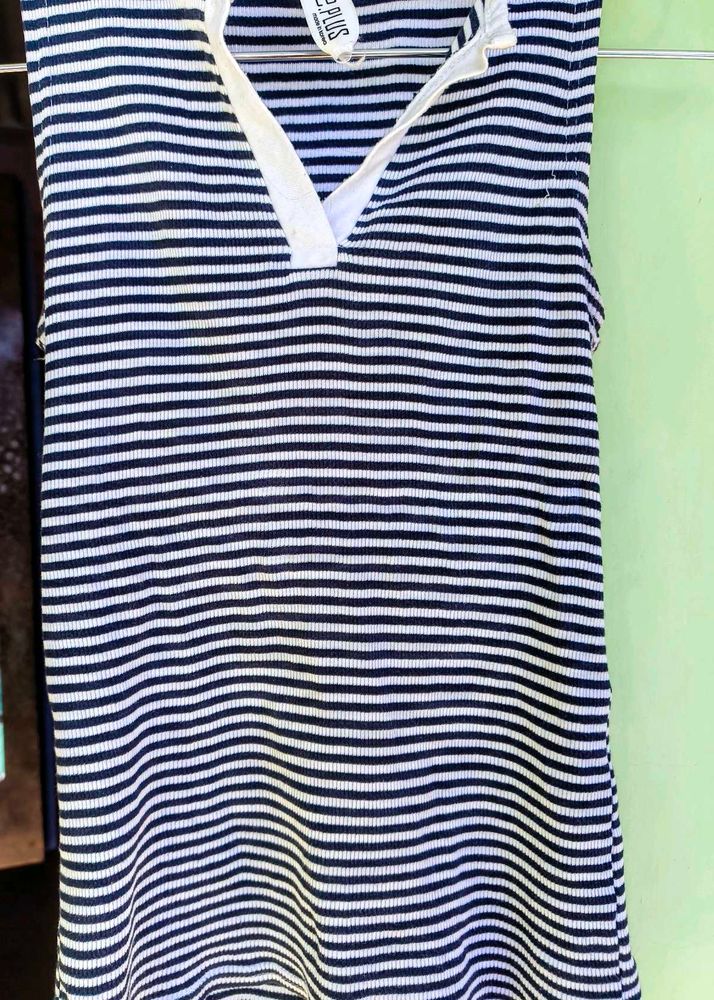 Striped Sleeveless Polo Top