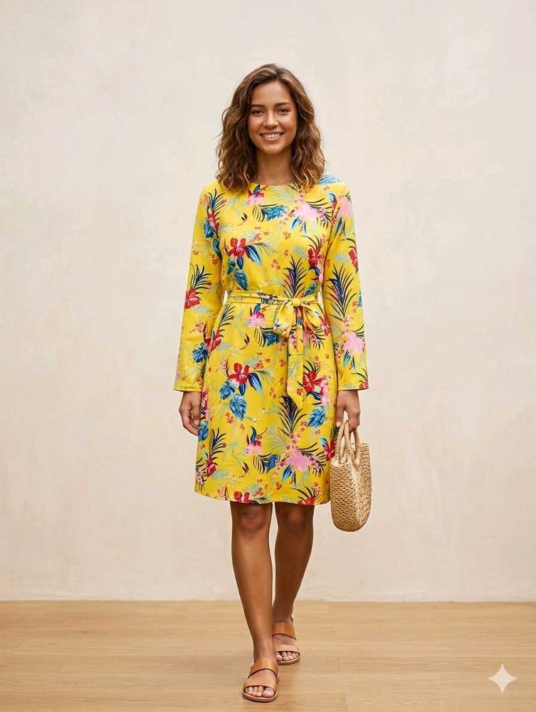 Yellow Floral Print Dress