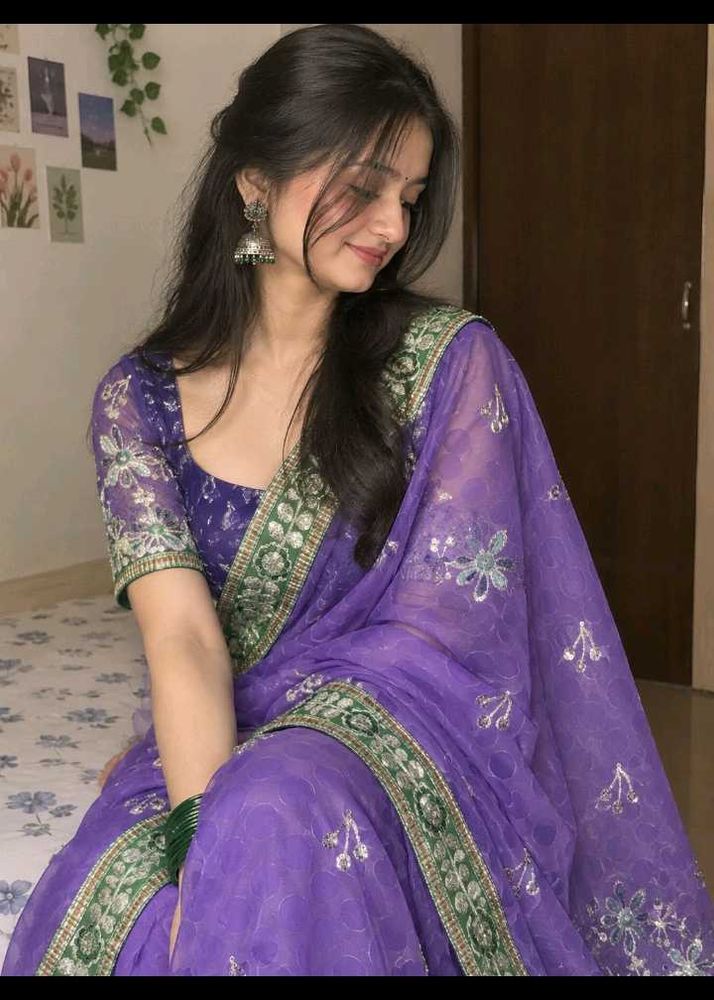 Beautiful Purple Embroidered Saree