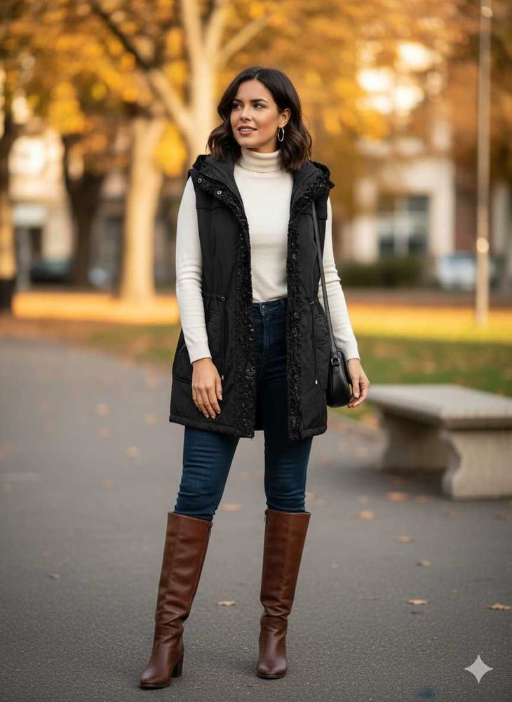 Stylish Black Quilted Vest with Hood
