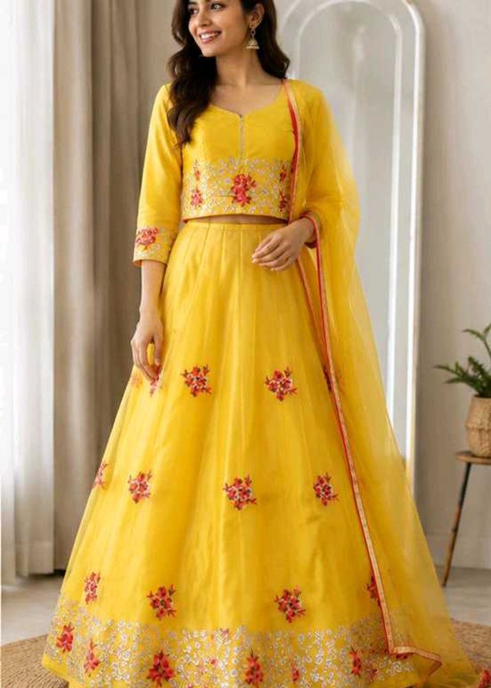 Vibrant Yellow Embroidered Lehenga Choli
