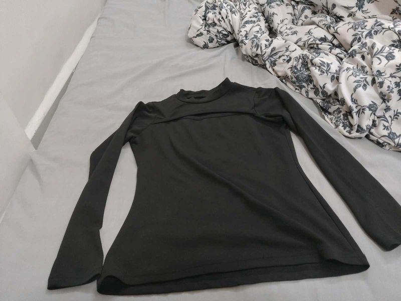 Black Long Sleeve Cutout Top