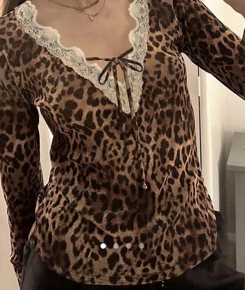 Bow Lace Trim V-Neck Top