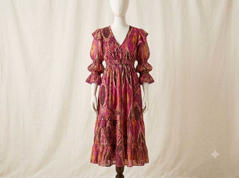 Boho Print V-Neck Midi Dress