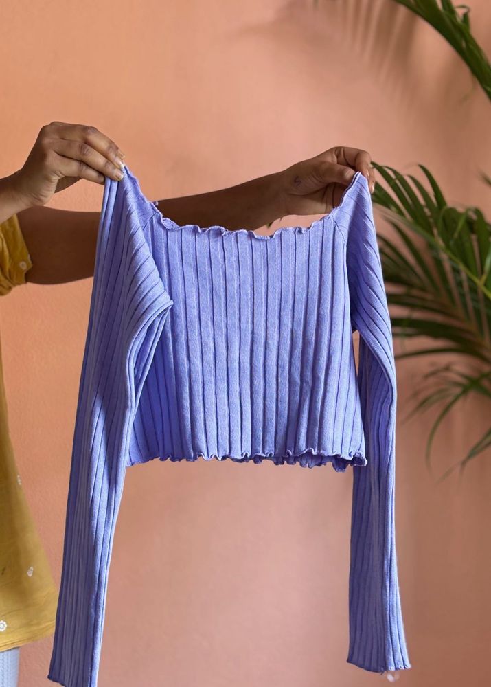 Lavender Ribbed Lettuce Trim Crop Top
