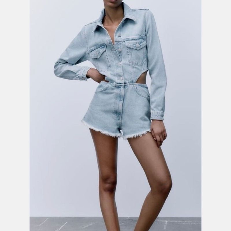 Zara Denim Cutout Romper