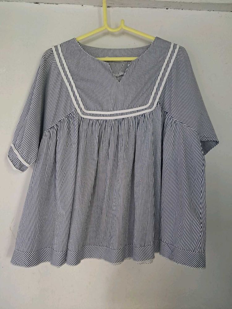 Blue Striped Sailor Collar Top