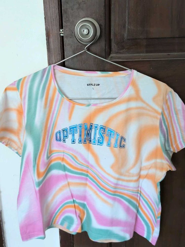 Tie-Dye "Optimistic" Cropped T-Shirt