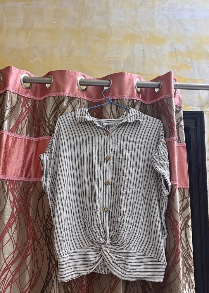 Striped Knot Front Button-Up Shirt