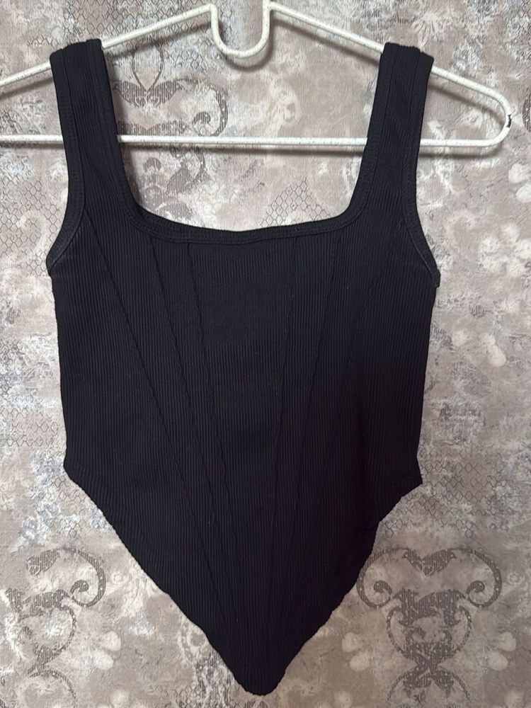 Chic Black Ribbed Corset Top