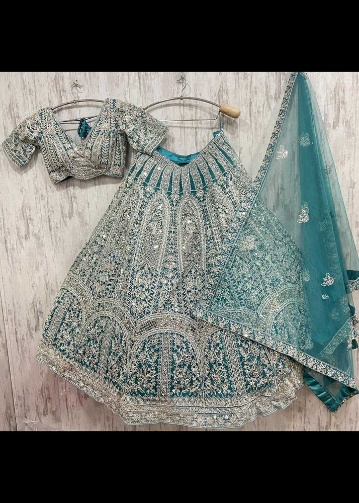 Stunning Teal Embroidered Lehenga Choli Set