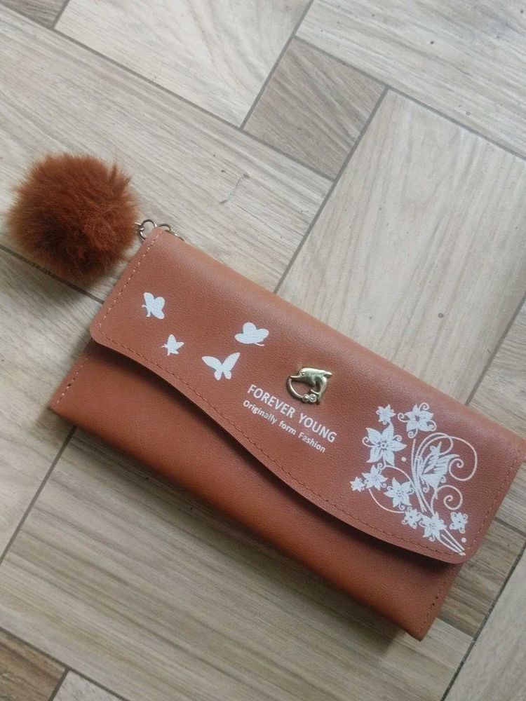 Cute Brown Wallet with Pom Po