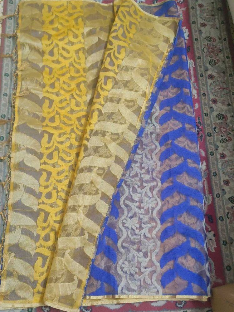 Elegant blue and yellow saree
