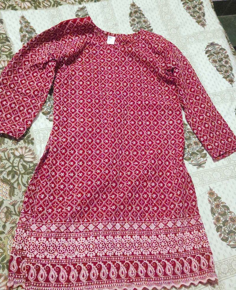 Red Printed Kurta