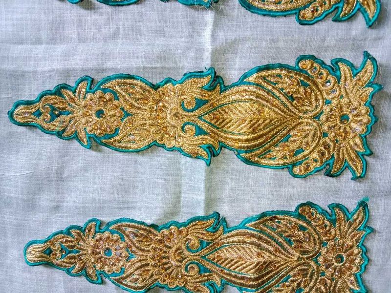 Gold &amp; Teal Embroidered Appliques (Set of 3)
