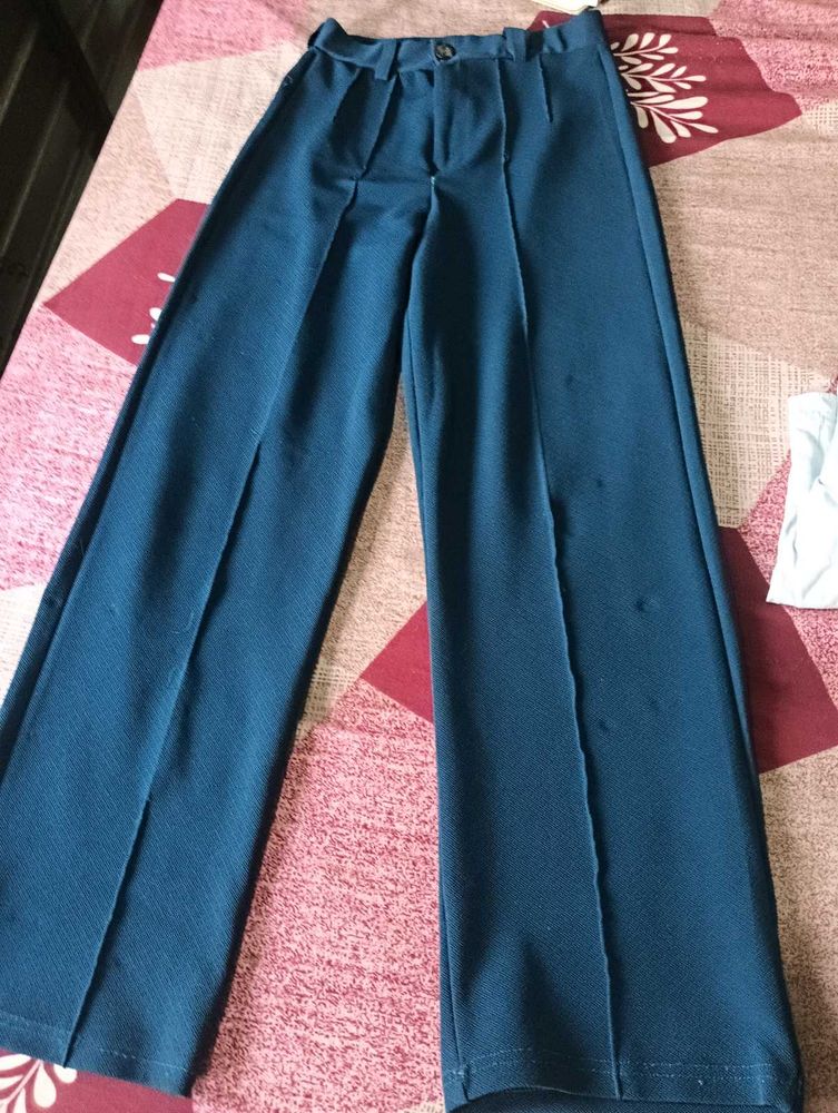 Stylish Teal Wide-Leg Trousers