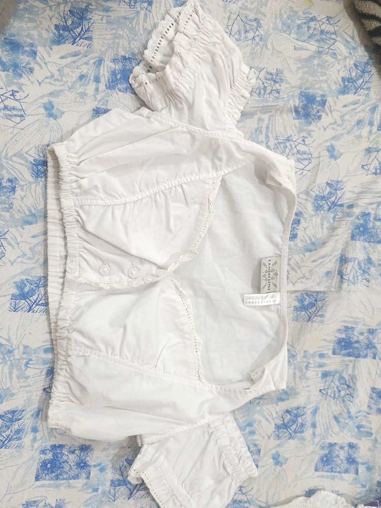 White Cotton Blouse with Smocked Details