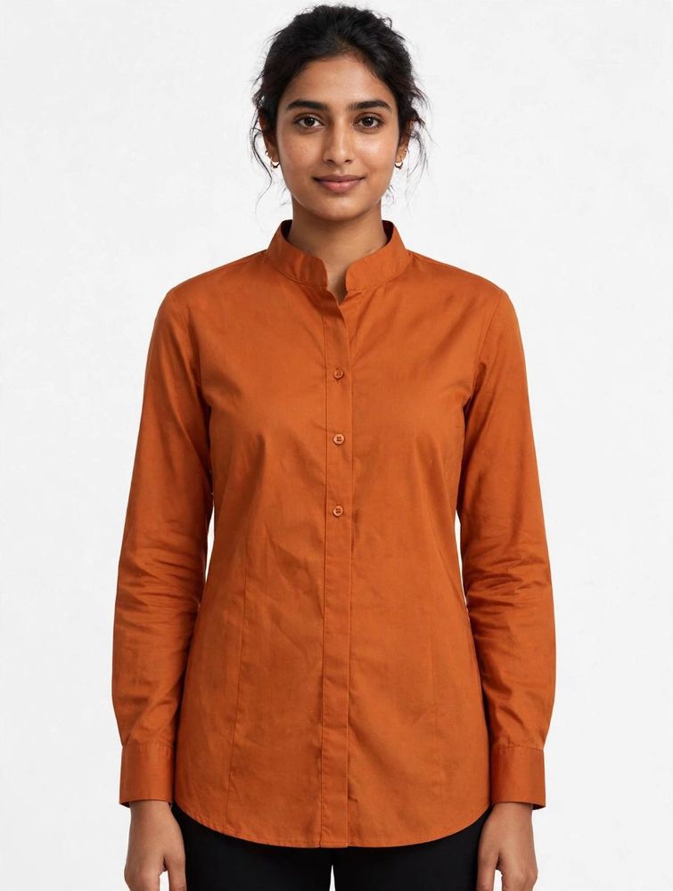 Classic Band Collar Orange Shirt