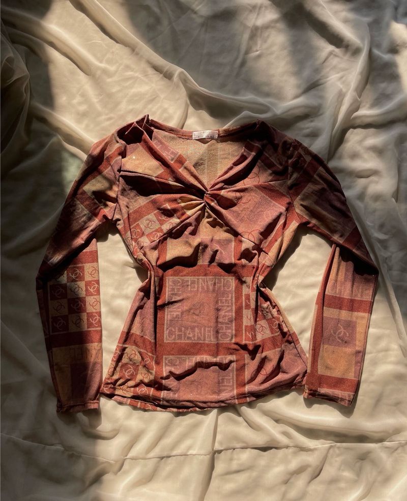 Vintage Pink &amp; Red Print Long Sleeve Top