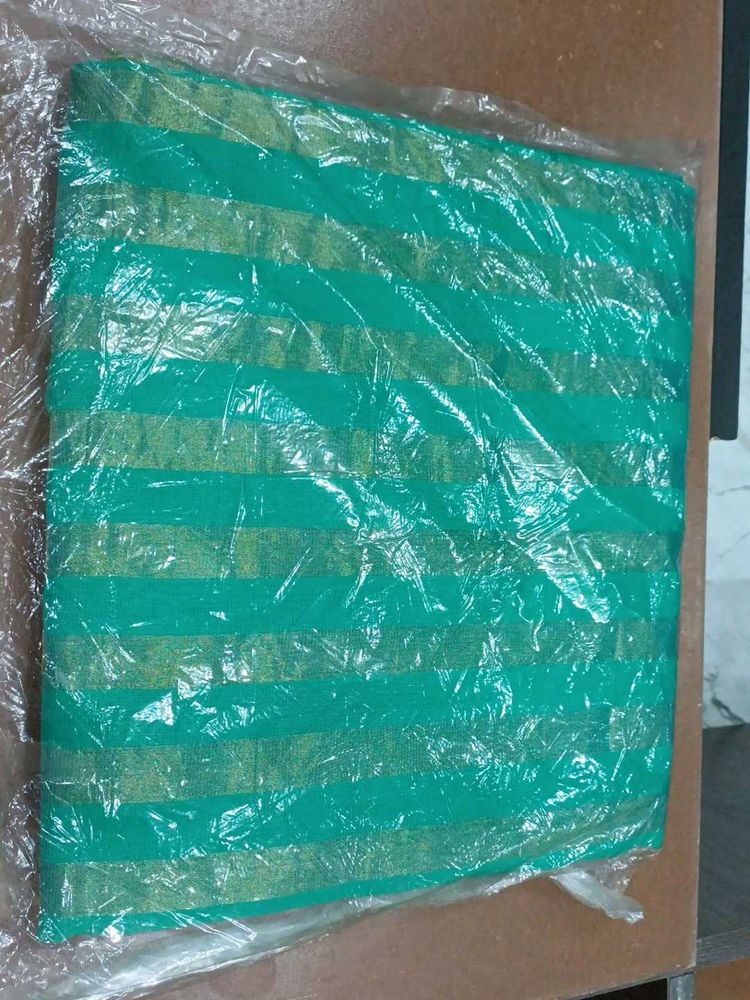 Green Saree with Gold Stripes